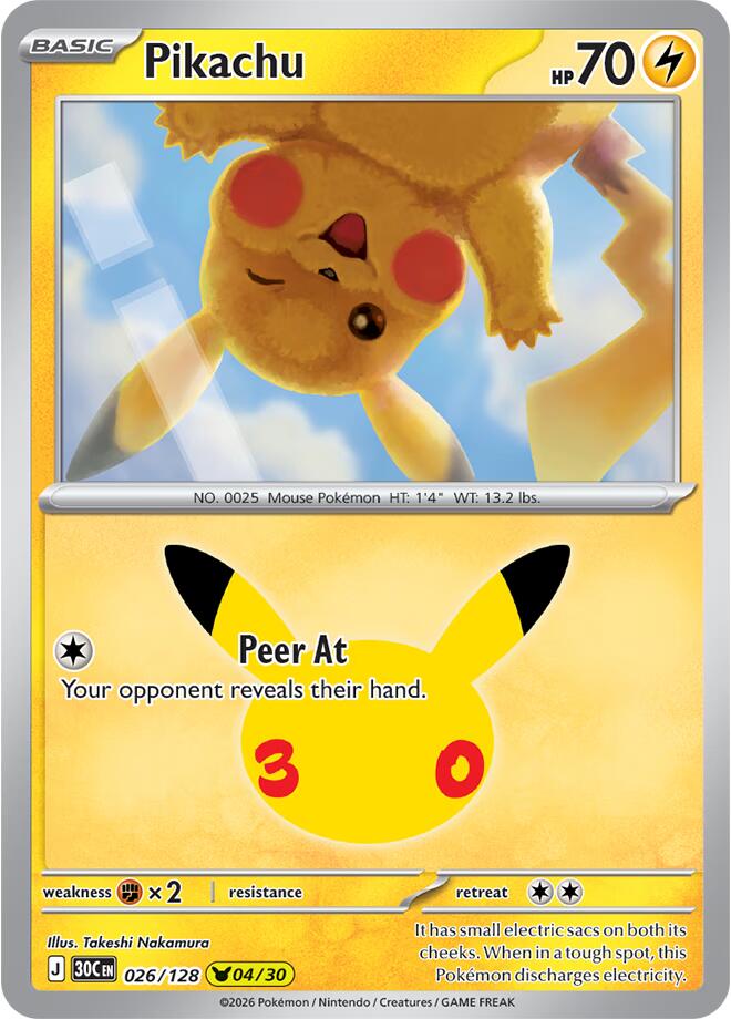 Pikachu 026/128 Holofoil - 30th Celebration Pokemon card