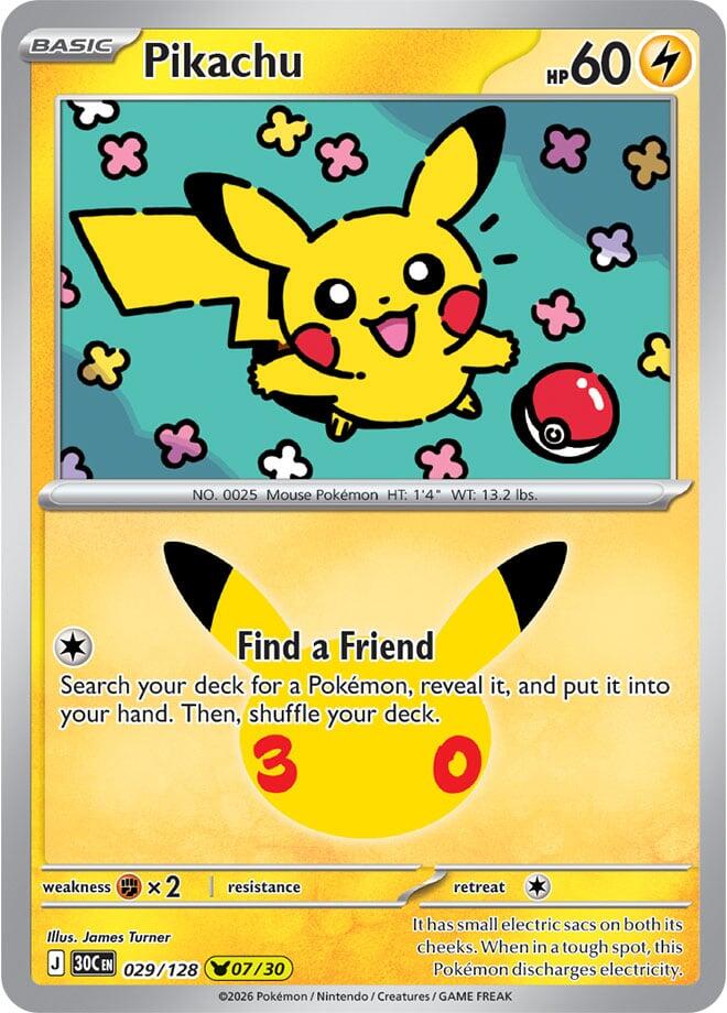 Pikachu 029/128 Holofoil - 30th Celebration Pokemon card