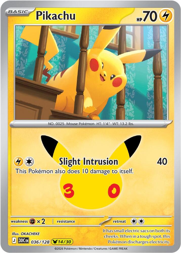 Pikachu 036/128 Holofoil - 30th Celebration Pokemon card