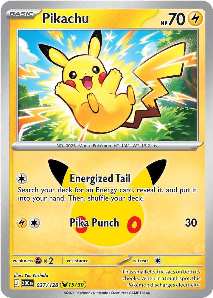 Pikachu 037/128 Holofoil - 30th Celebration Pokemon card