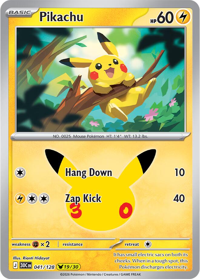 Pikachu 041/128 Holofoil - 30th Celebration Pokemon card