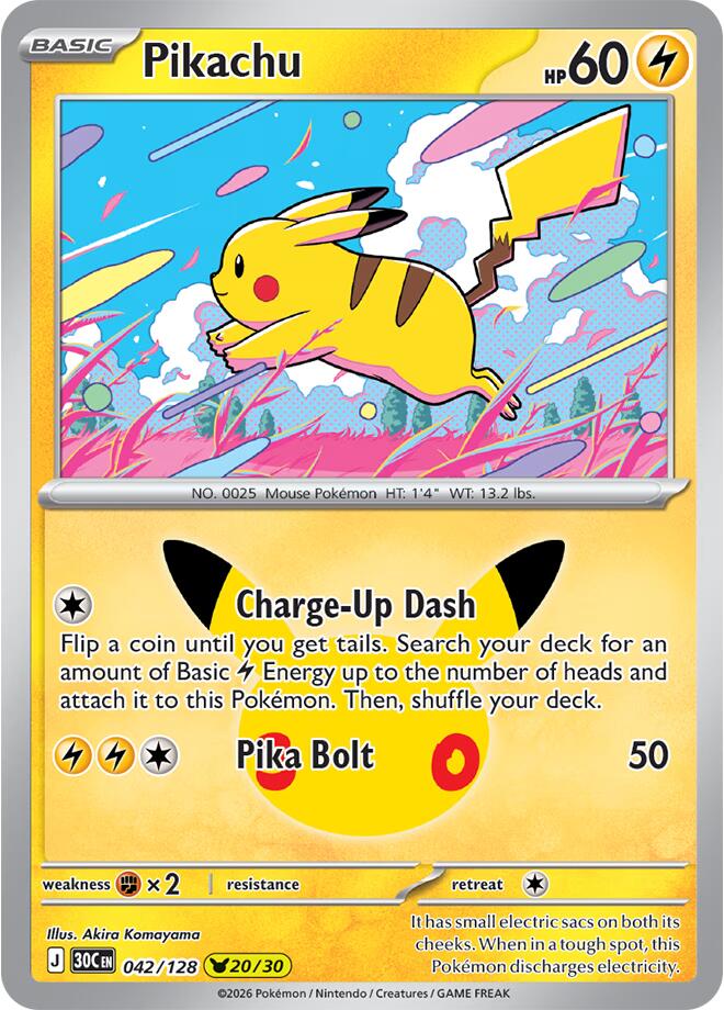 Pikachu 042/128 Holofoil - 30th Celebration Pokemon card