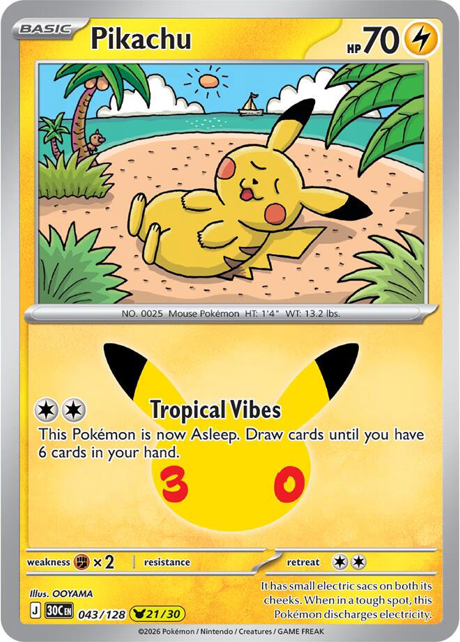 Pikachu 043/128 Holofoil - 30th Celebration Pokemon card