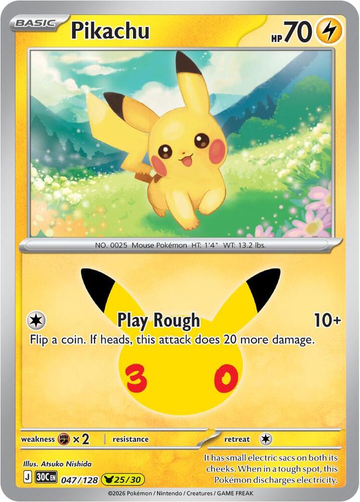Pikachu 047/128 Holofoil - 30th Celebration Pokemon card