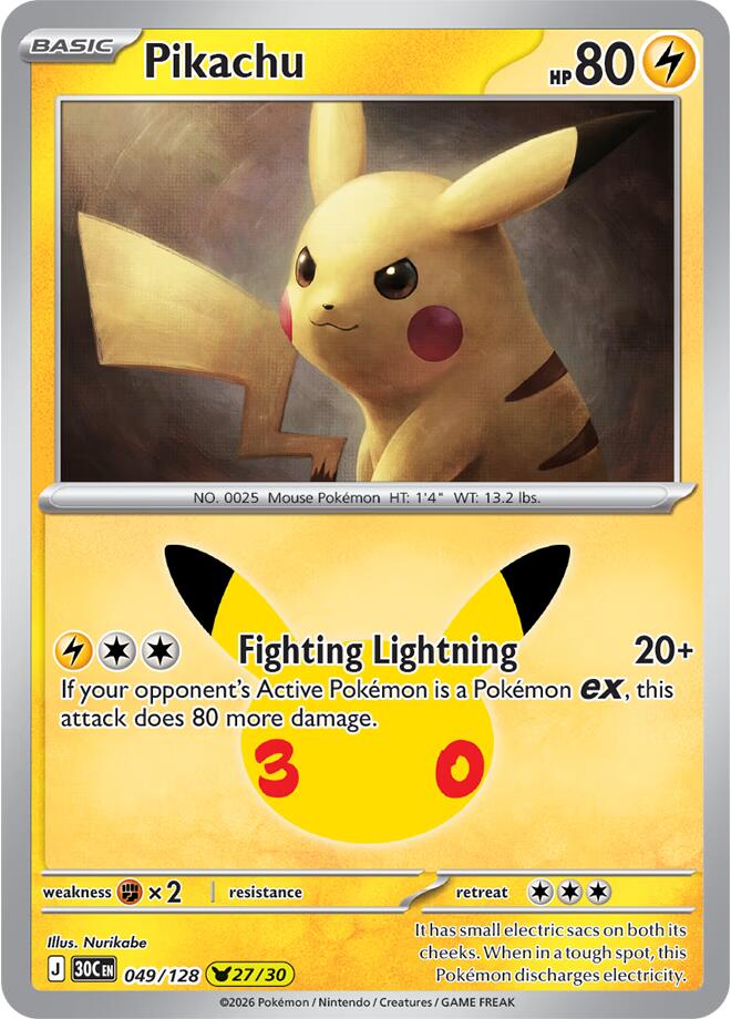 Pikachu 049/128 Holofoil - 30th Celebration Pokemon card