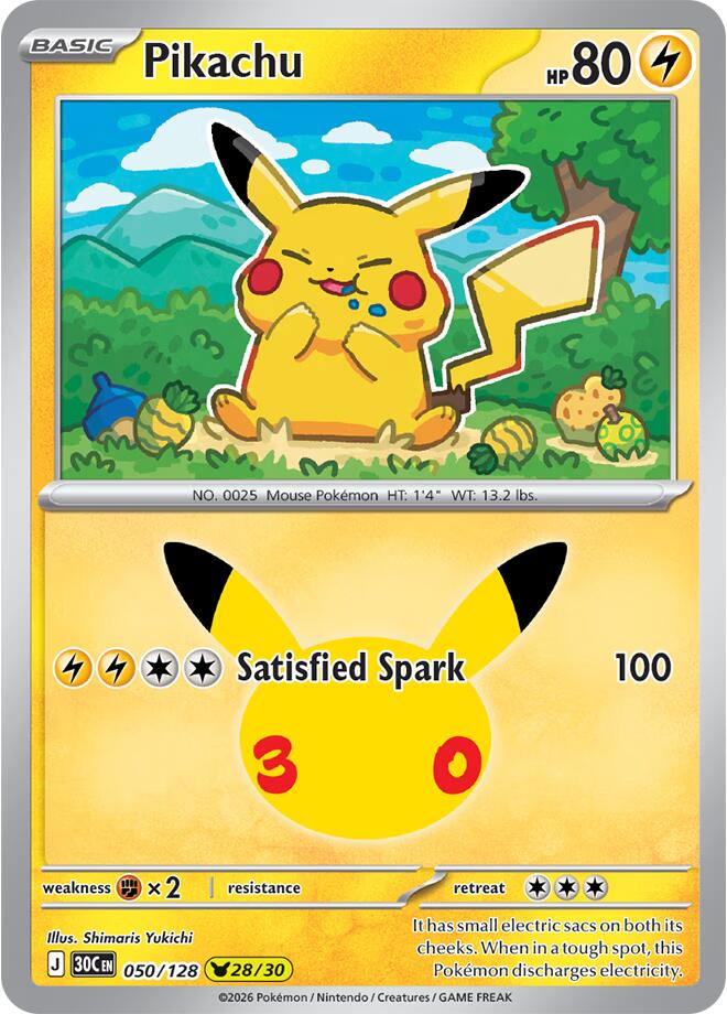 Pikachu 050/128 Holofoil - 30th Celebration Pokemon card