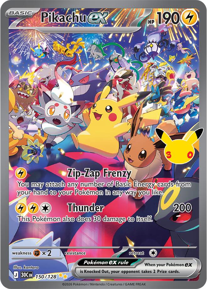 Pikachu ex 150/128 Holofoil - 30th Celebration Pokemon card