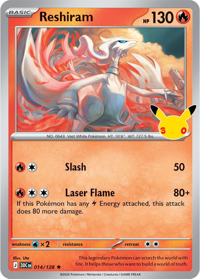 Reshiram 014/128 Holofoil - 30th Celebration Pokemon card