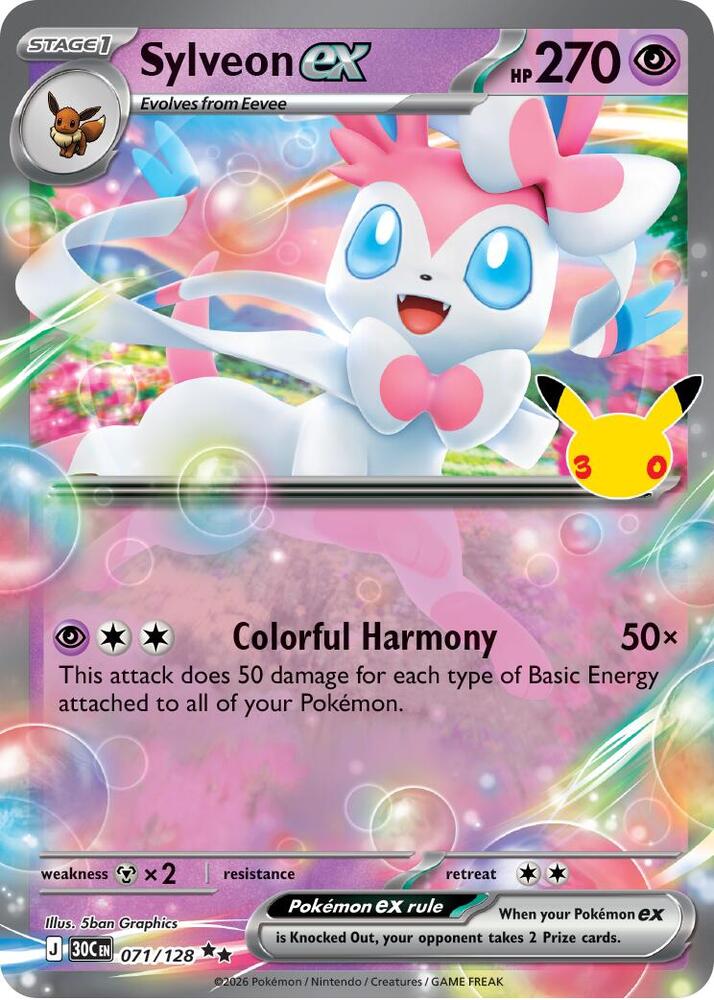 Sylveon ex 071/128 Holofoil - 30th Celebration Pokemon card