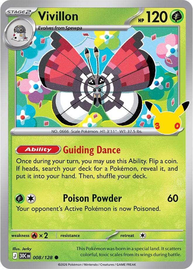 Vivillon 008/128 Holofoil - 30th Celebration Pokemon card