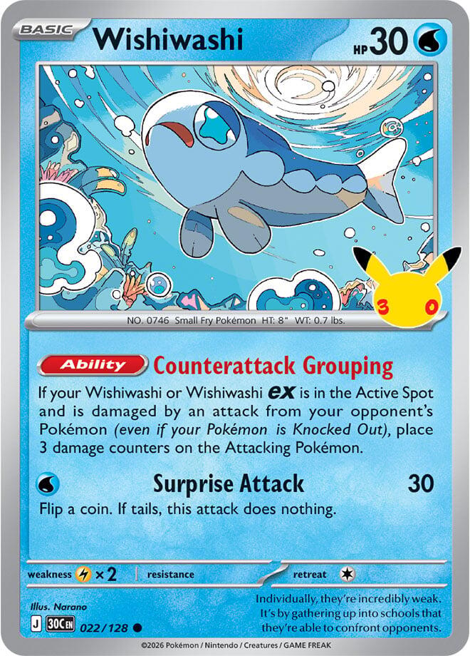 Wishiwashi 022/128 Holofoil - 30th Celebration Pokemon card