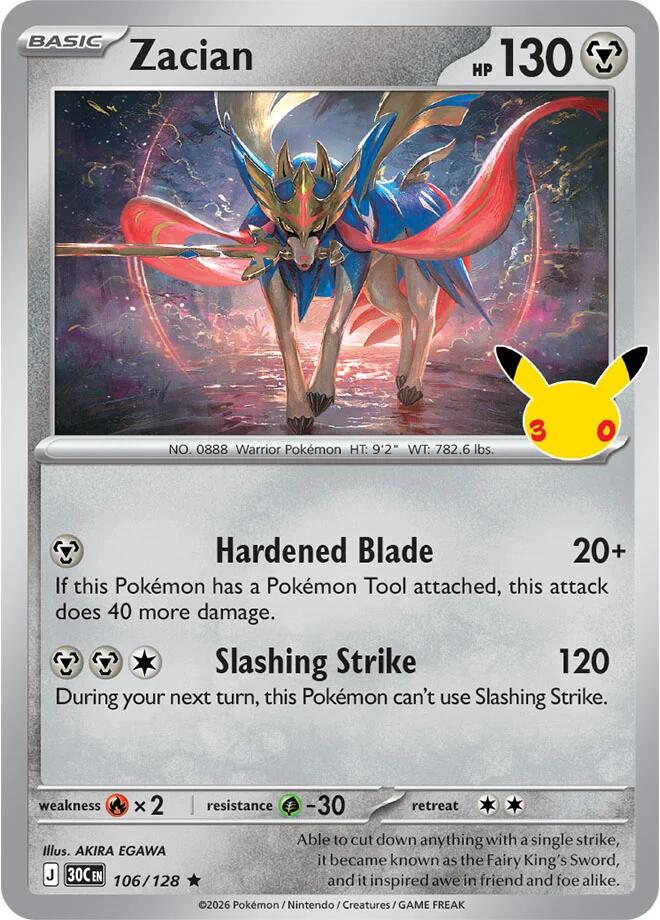 Zacian 106/128 Holofoil - 30th Celebration Pokemon card