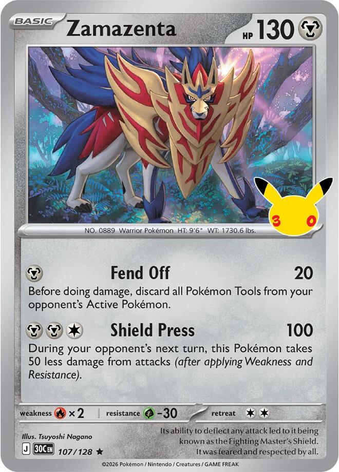 Zamazenta 107/128 Holofoil - 30th Celebration Pokemon card