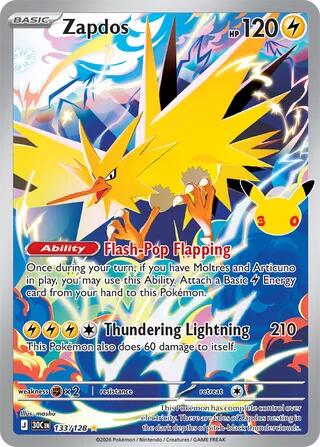 Zapdos 133/128 Holofoil - 30th Celebration Pokemon card