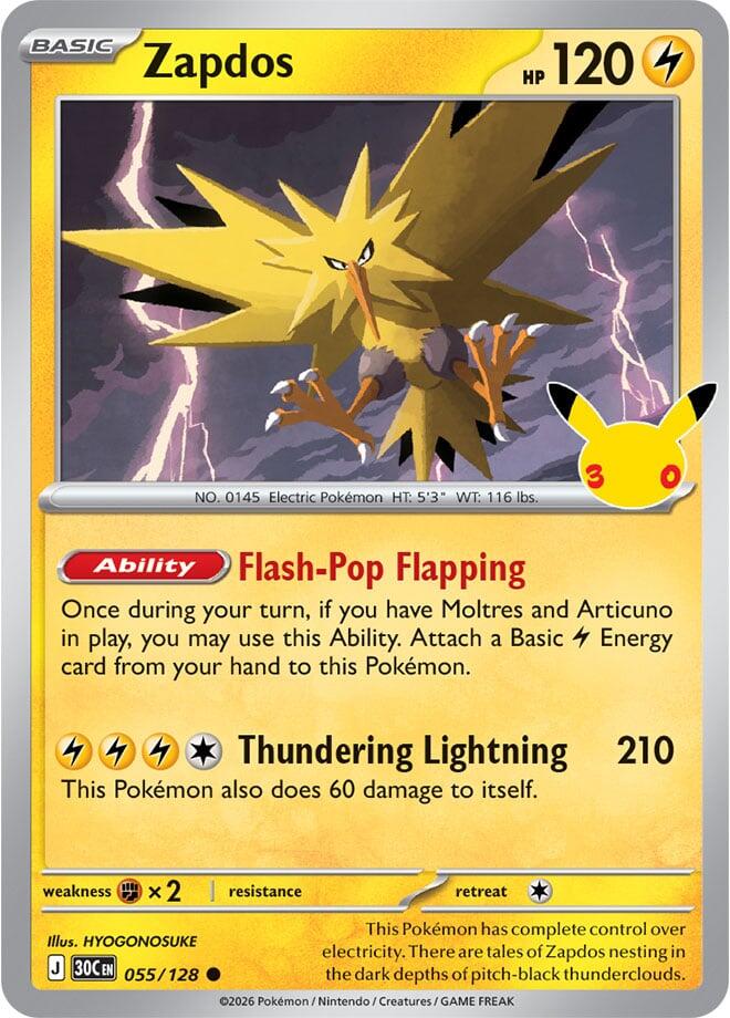 Zapdos 055/128 Holofoil - 30th Celebration Pokemon card