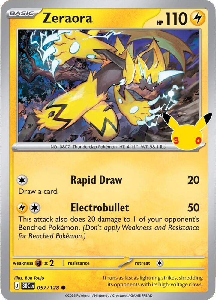 Zeraora 057/128 Holofoil - 30th Celebration Pokemon card