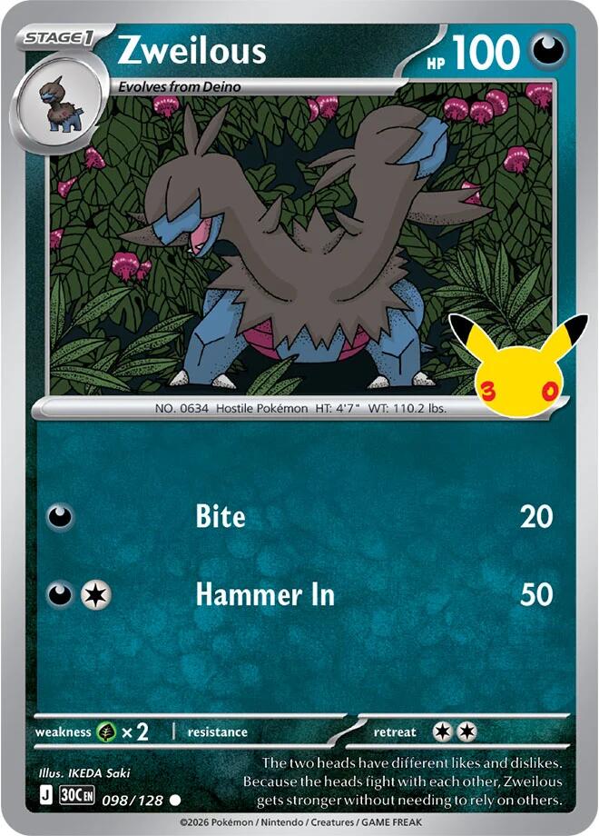 Zweilous 098/128 Holofoil - 30th Celebration Pokemon card