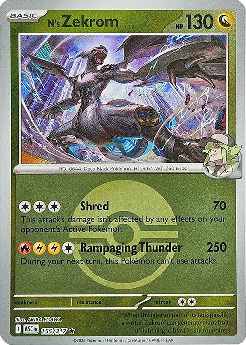N's Zekrom 155/217 Poke Ball — Ascended Heroes Pokémon card