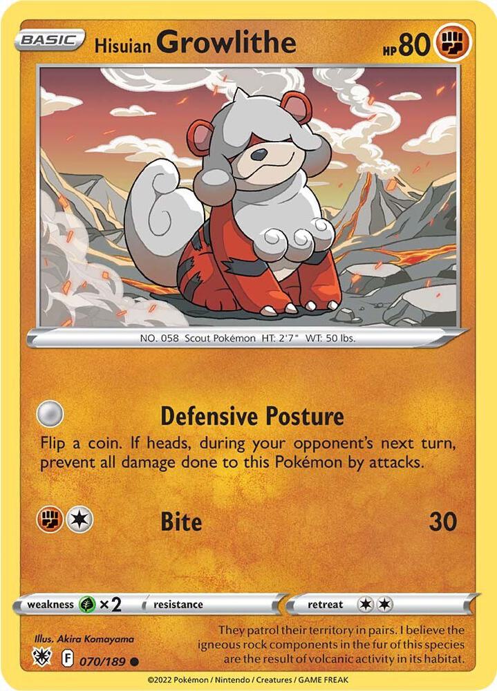 Hisuian Growlithe 070/189 Reverse Holofoil — Astral Radiance Pokémon card