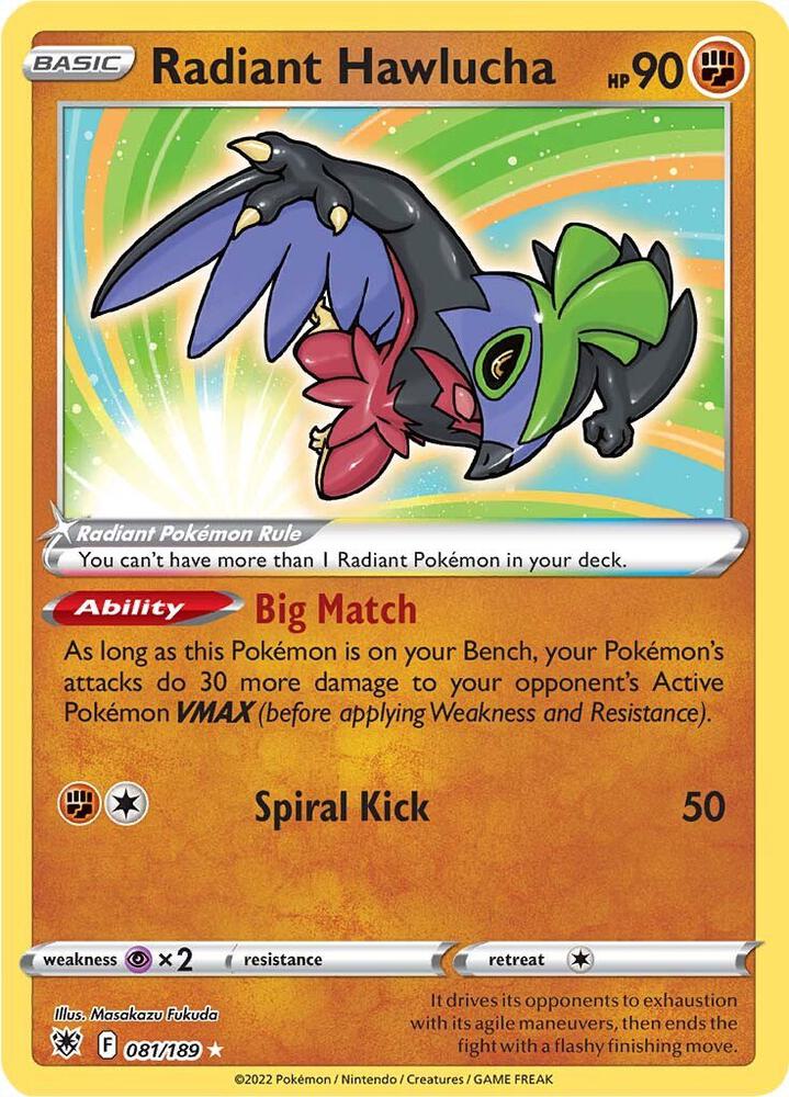 Radiant Hawlucha 081/189 Holofoil — Astral Radiance Pokémon card