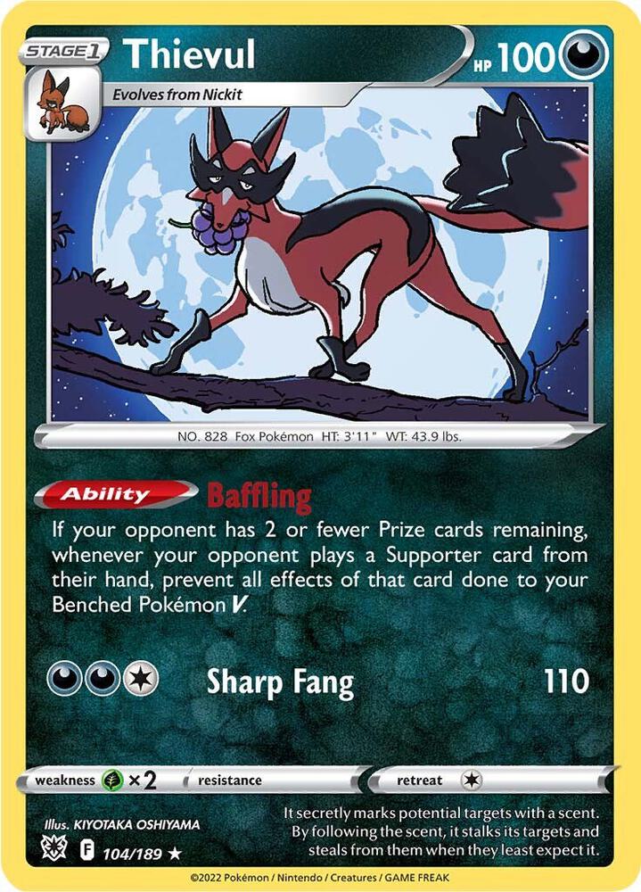 Thievul 104/189 Reverse Holofoil — Astral Radiance Pokémon card