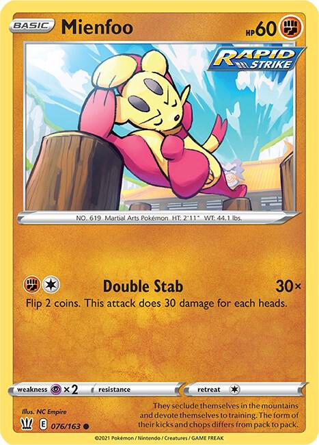 Mienfoo 076/163 Reverse Holofoil — Battle Styles Pokémon card