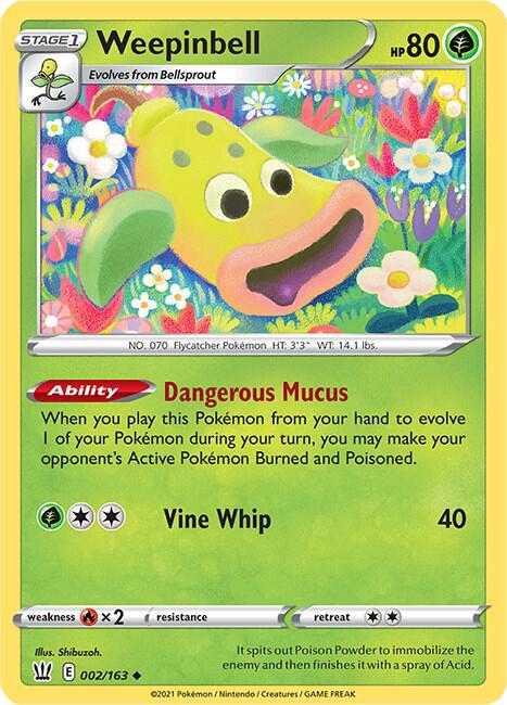 Weepinbell 002/163 Reverse Holofoil — Battle Styles Pokémon card