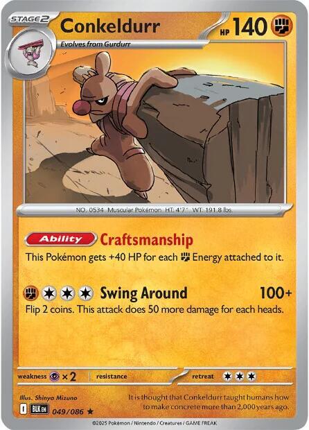 Conkeldurr 049/086 Reverse Holofoil — Black Bolt Pokémon card