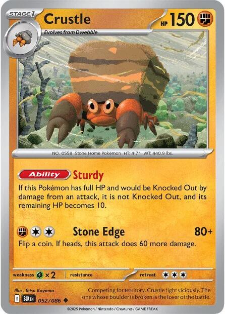 Crustle 052/086 Reverse Holofoil — Black Bolt Pokémon card