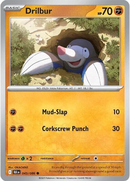 Drilbur 045/086 Reverse Holofoil — Black Bolt Pokémon card