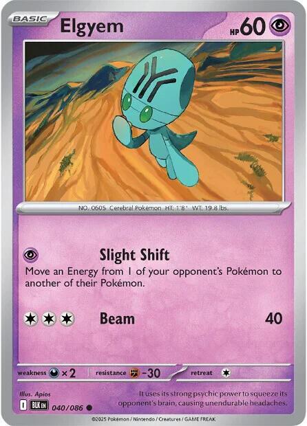 Elgyem 040/086 Reverse Holofoil — Black Bolt Pokémon card