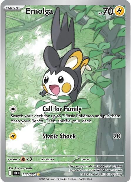 Emolga 112/086 Holofoil — Black Bolt Pokémon card