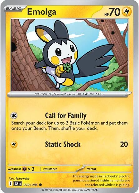 Emolga 029/086 Reverse Holofoil — Black Bolt Pokémon card