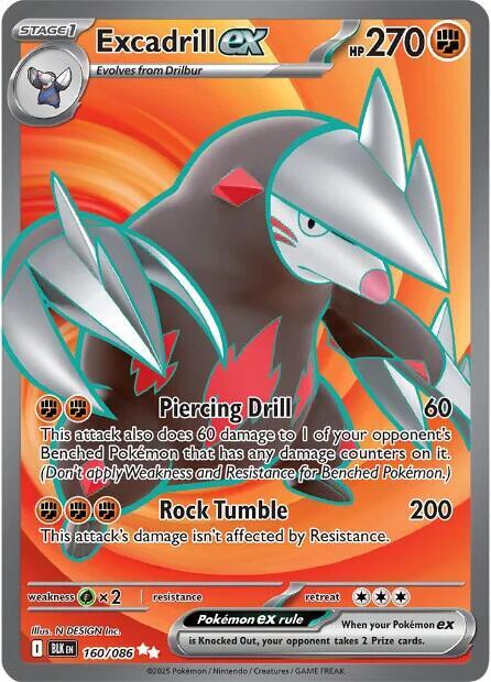 Pokemon - Scarlet & Violet - Black Bolt - Excadrill ex - 160/086 - Holofoil