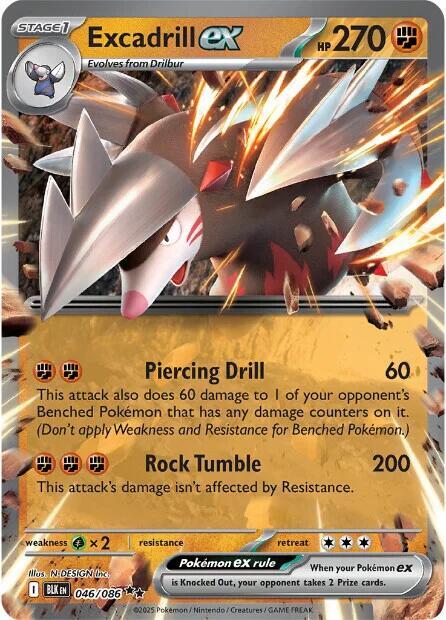 Excadrill ex 046/086 Holofoil — Black Bolt Pokémon card