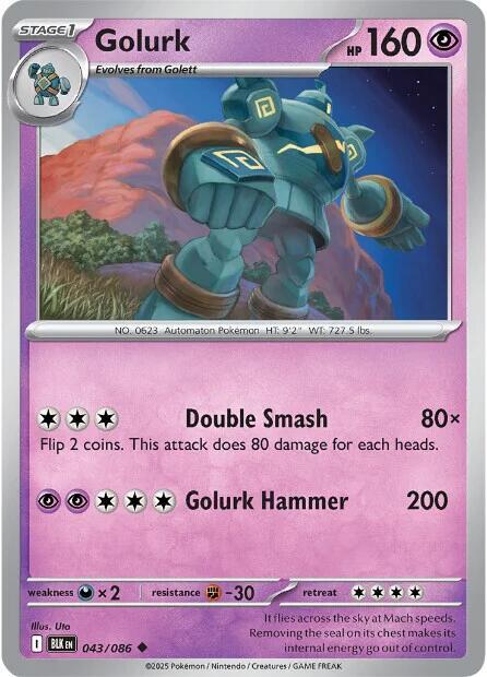 Golurk 043/086 Reverse Holofoil — Black Bolt Pokémon card