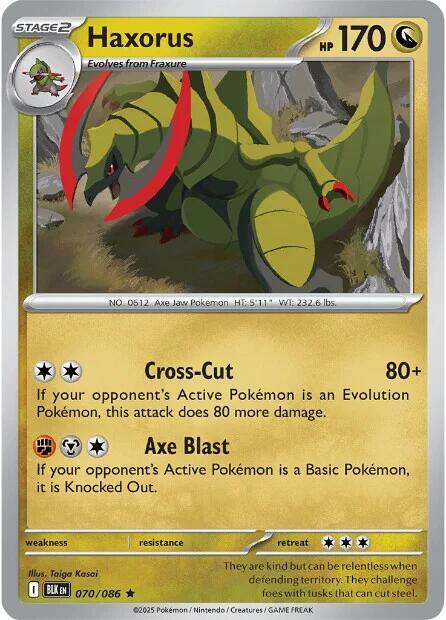 Haxorus 070/086 Reverse Holofoil — Black Bolt Pokémon card