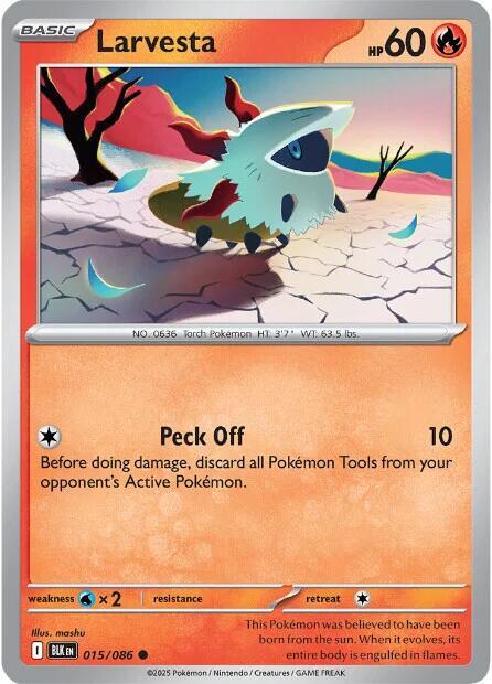 Larvesta 015/086 Reverse Holofoil — Black Bolt Pokémon card