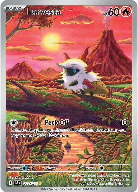 Larvesta 099/086 Holofoil — Black Bolt Pokémon card