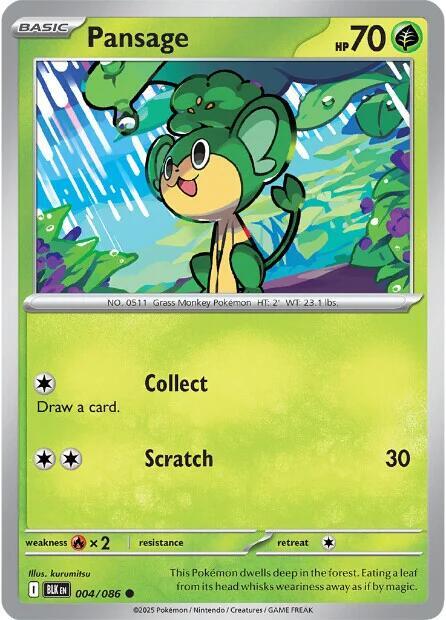Pansage 004/086 Reverse Holofoil — Black Bolt Pokémon card