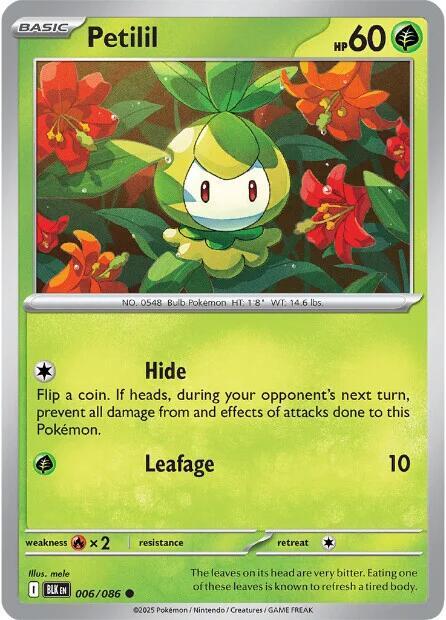 Petilil 006/086 Reverse Holofoil — Black Bolt Pokémon card