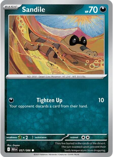 Sandile 057/086 Reverse Holofoil — Black Bolt Pokémon card