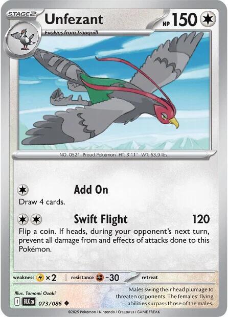 Unfezant 073/086 Reverse Holofoil — Black Bolt Pokémon card