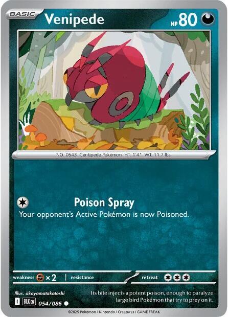 Venipede 054/086 Reverse Holofoil — Black Bolt Pokémon card