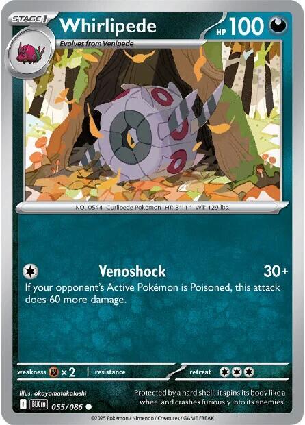 Whirlipede 055/086 Reverse Holofoil — Black Bolt Pokémon card