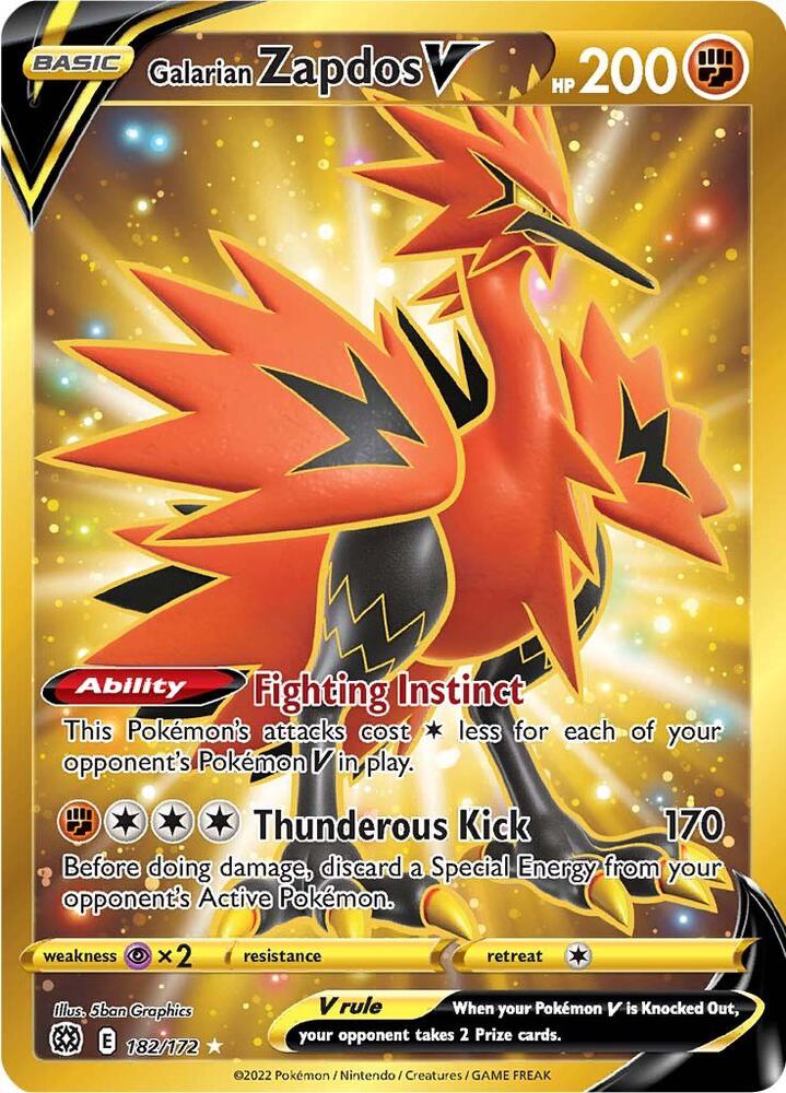 Galarian Zapdos V 182/172 Holofoil — Brilliant Stars Pokémon card