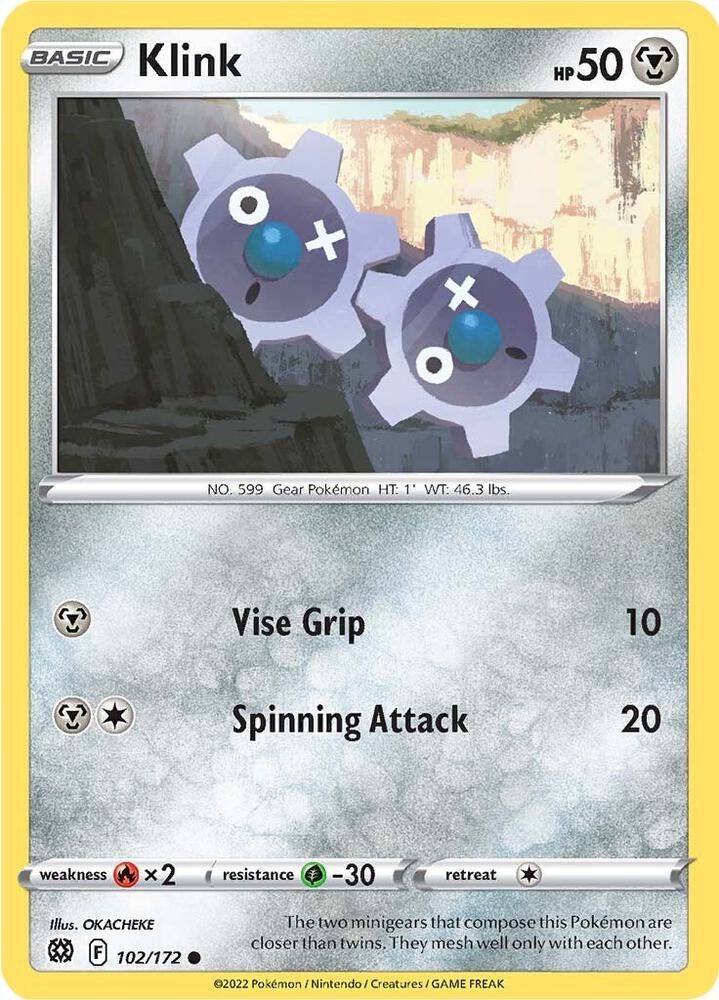 Klink 102/172 Reverse Holofoil — Brilliant Stars Pokémon card