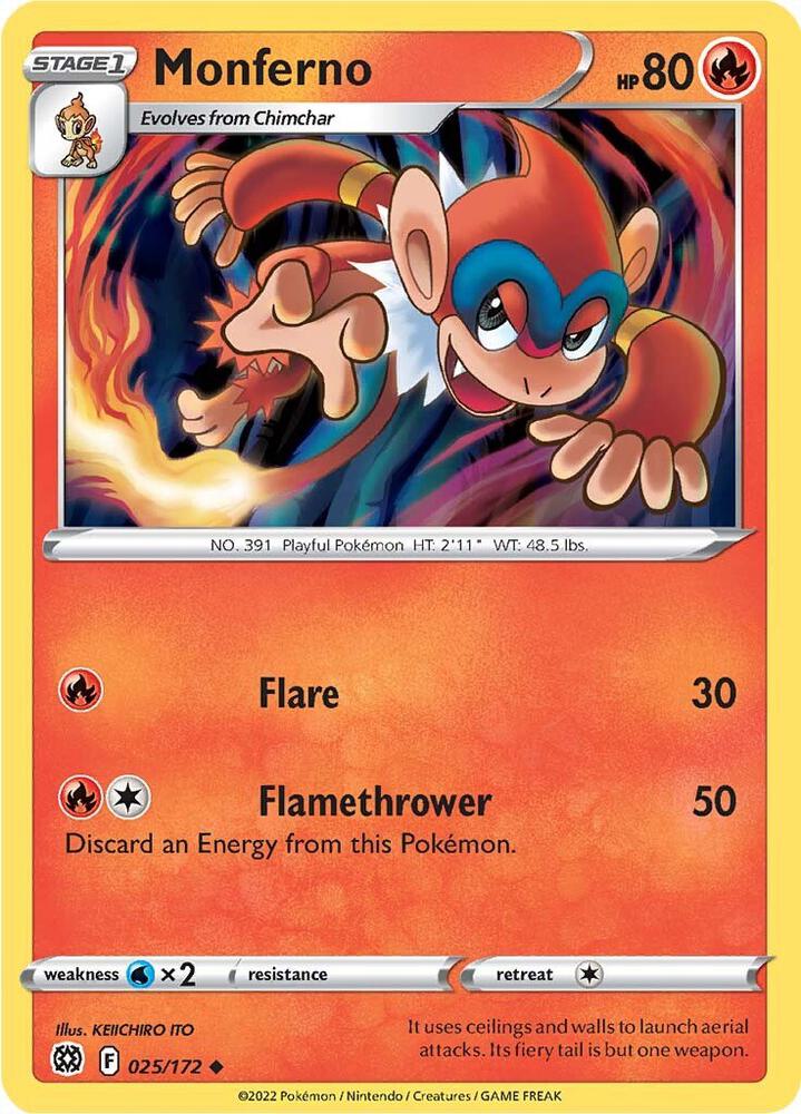 Monferno 025/172 Reverse Holofoil — Brilliant Stars Pokémon card
