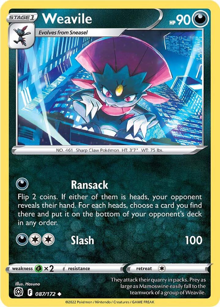 Weavile 087/172 Reverse Holofoil — Brilliant Stars Pokémon card