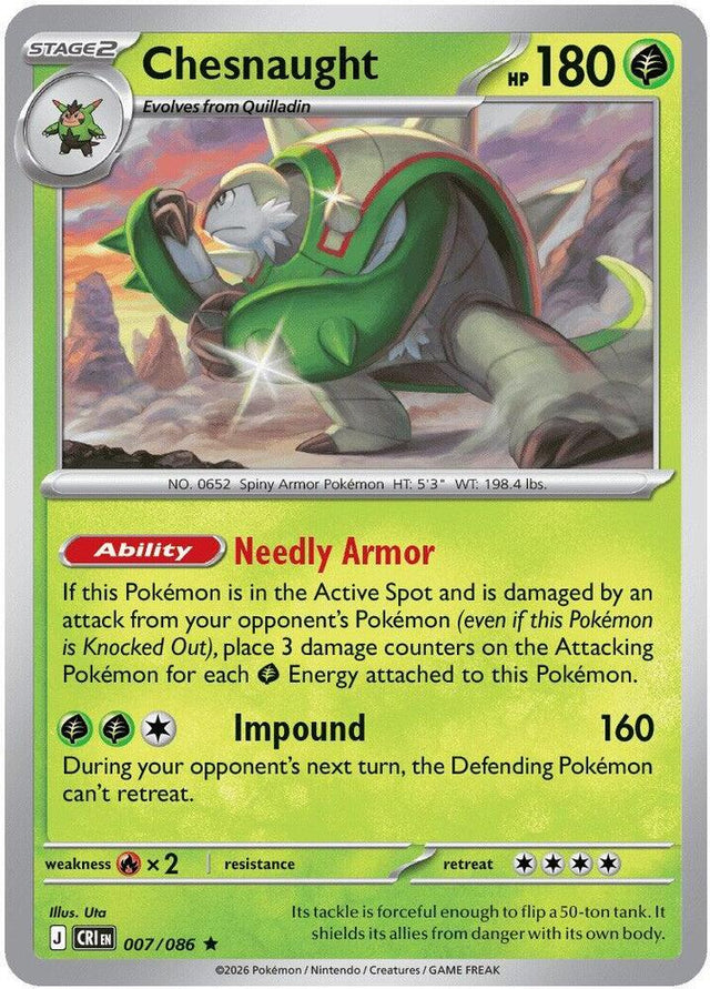 Chesnaught 007/086 Reverse Holofoil — Chaos Rising Pokémon card
